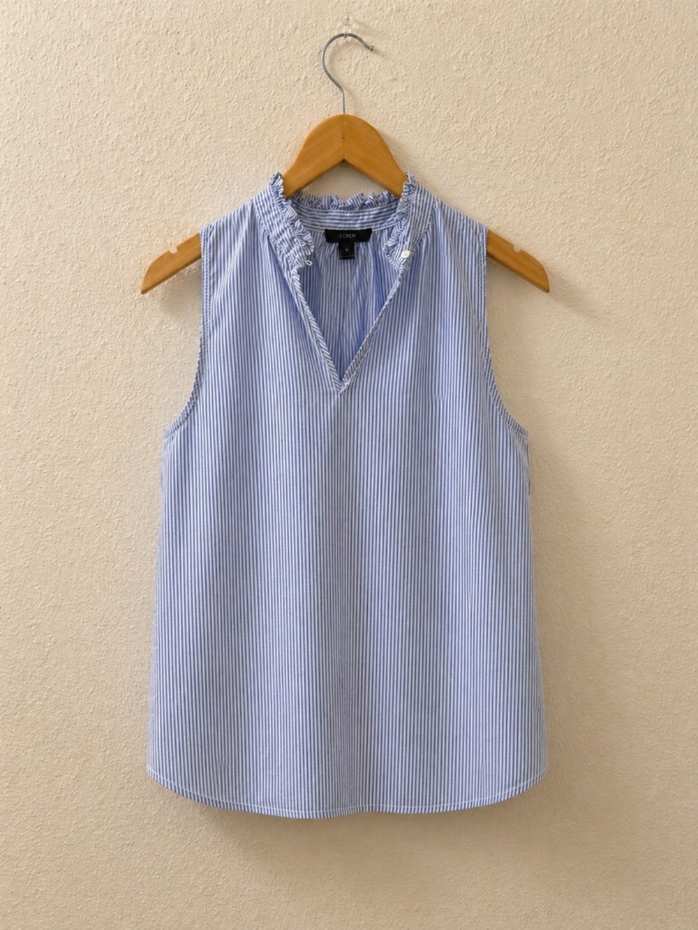 J. Crew Blue & White Striped Sleeveless Ruffle-Trim Top